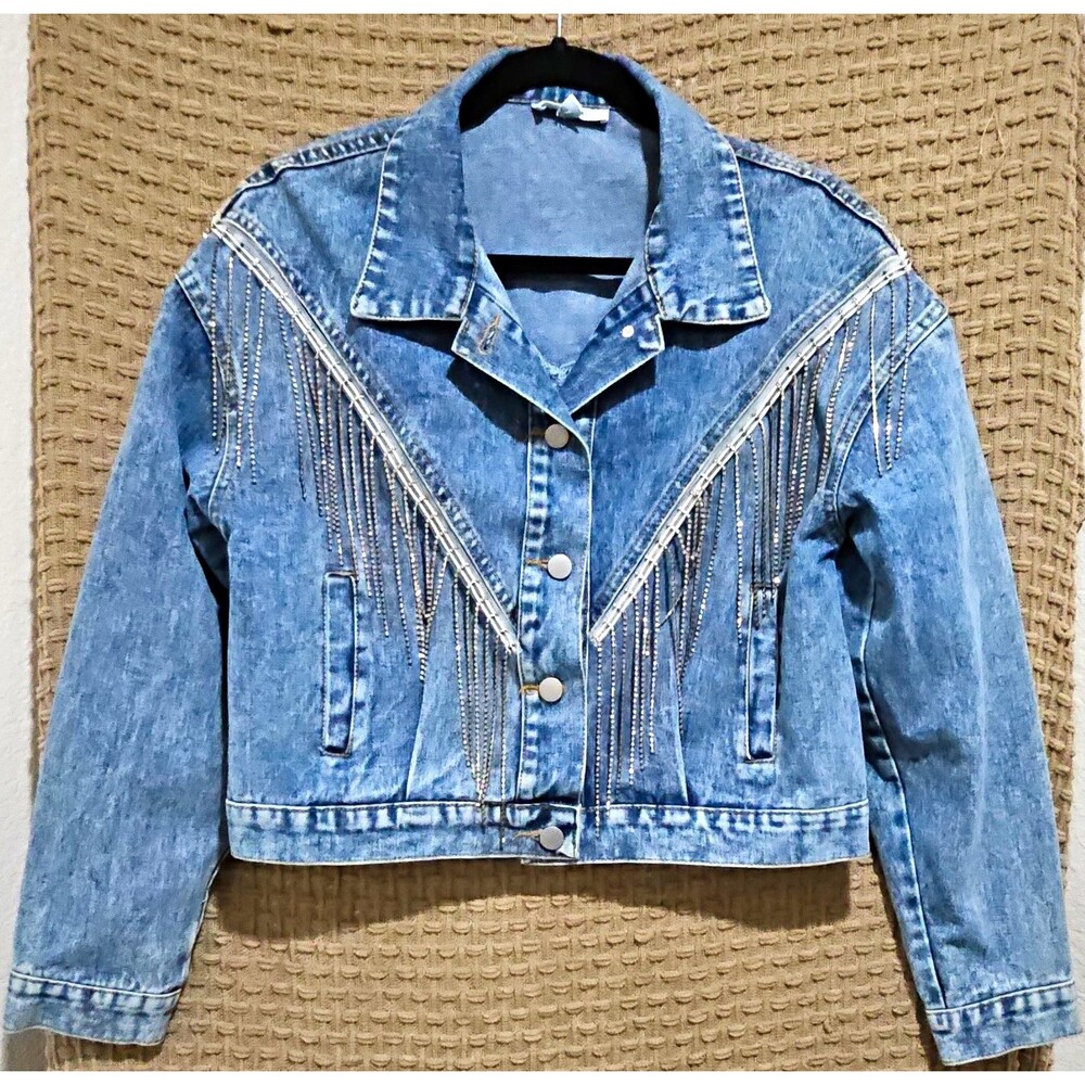 Sweet Generis Rhinestone Fringe Denim Jacket Women’s M Western Cowgirl
